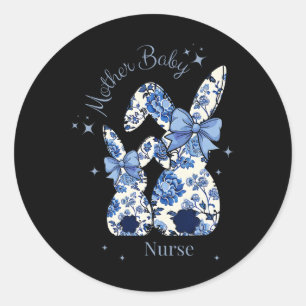 Floral Blue Coquette Bow Bunny Easter Mother By Classic Round Sticker