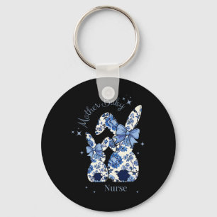 Floral Blue Coquette Bow Bunny Easter Mother By Key Ring