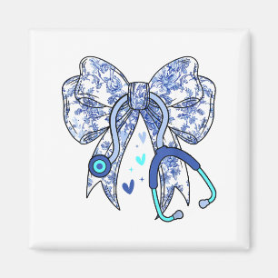 Floral Blue Coquette Bow Nurse Stethoscope Medical Magnet