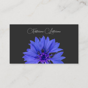 Floral blue cornflower calligraphy dark grey business card
