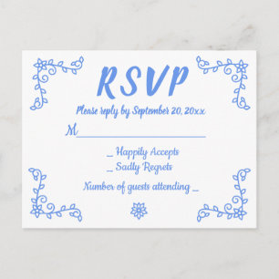 Floral Blue Cornflower RSVP Wedding Flower Laurel Invitation Postcard