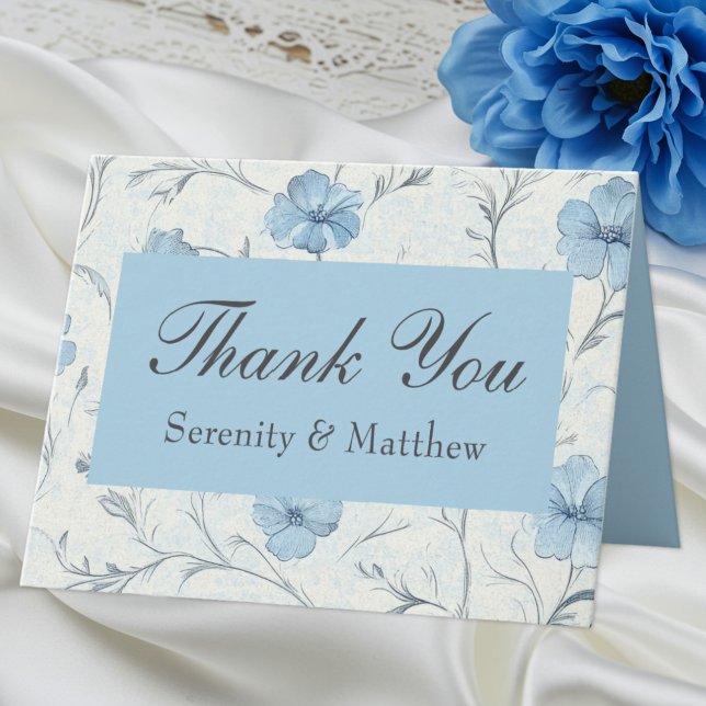 Floral Blue Country Garden Wedding Thank You Card (Creator Uploaded)