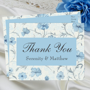 Floral Blue Country Garden Wedding Thank You Invitation Postcard