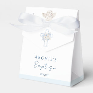 Floral Blue Cross Angel Baptism Favour Box