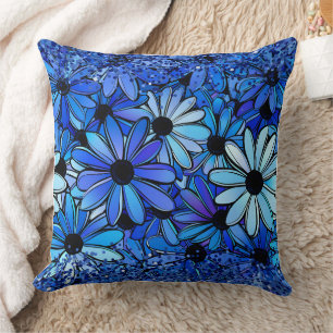 Floral Blue Daisy Flowers Pattern Pastel Cushion
