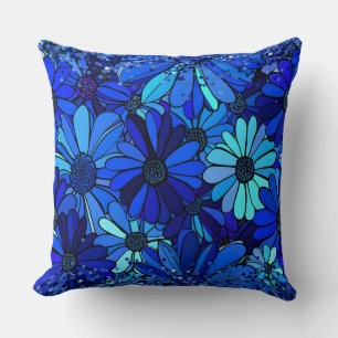 Floral Blue Daisy Flowers Pattern Pastel Cushion