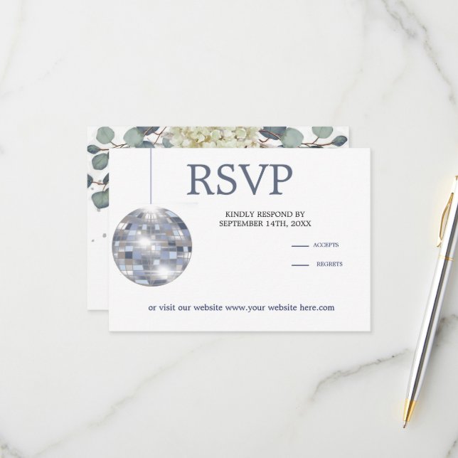 Floral  Blue Eucalyptus Elegant Wedding RSVP Card (Front/Back In Situ)