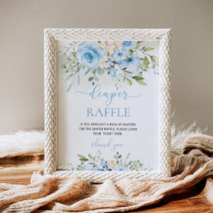 Floral blue eucalyptus foliage diaper raffle poster