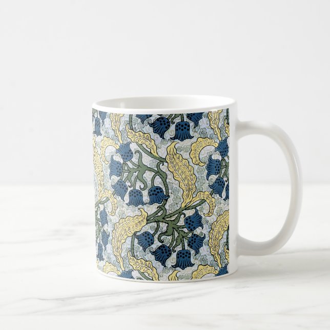 Floral Blue Flowers Lily Valley Repeating Coffee Mug (Right)
