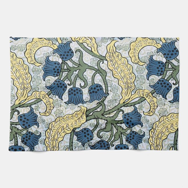 Floral Blue Flowers Lily Valley Repeating Tea Towel (Horizontal)