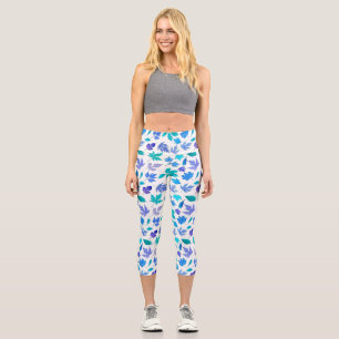 Floral Blue Flowers Pattern Design-36566 Capri Leggings