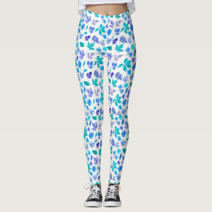 Floral Blue Flowers Pattern Design-36566 Leggings