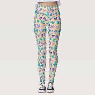Floral Blue Flowers Pattern Design-36566 Leggings