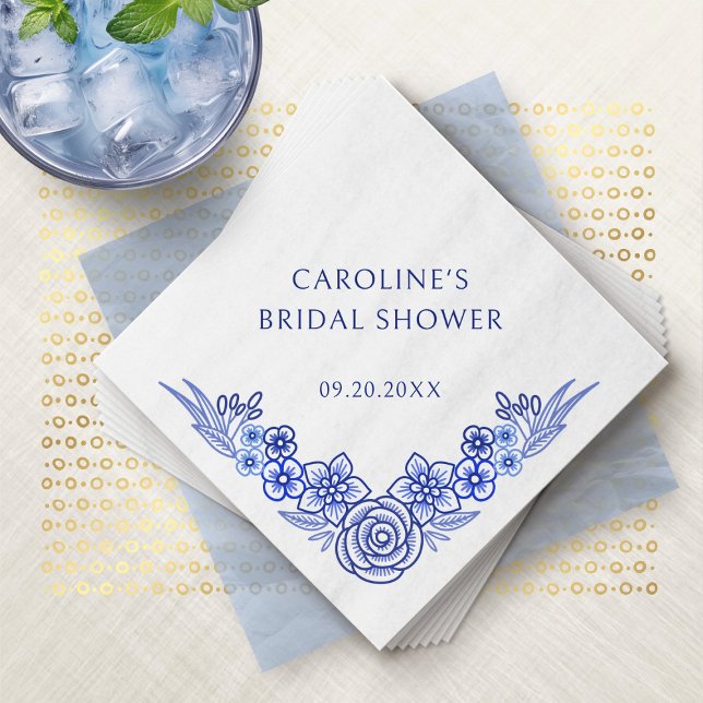 Floral Blue French Bridal Shower Napkin (Creator Uploaded)