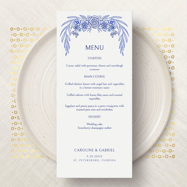 Floral Blue French Wedding Menu (Creator Uploaded)