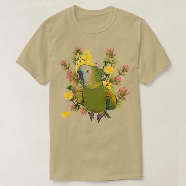 Floral Blue Fronted Amazon Parrot T-Shirt (Design Front)