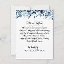 Floral Blue Funeral Thank You Card