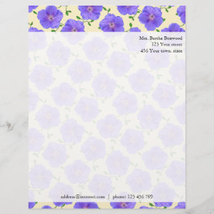 Floral Blue Garden Flowers Photo Custom Address Letterhead