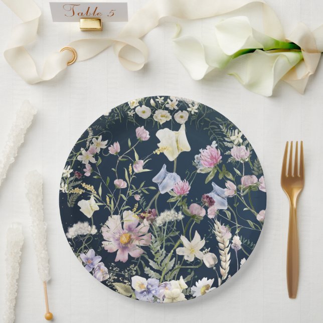 Floral Blue Garden Wedding  Paper Plate (Wedding)