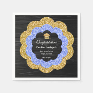 Floral Blue Gold Graduation Party Napkin