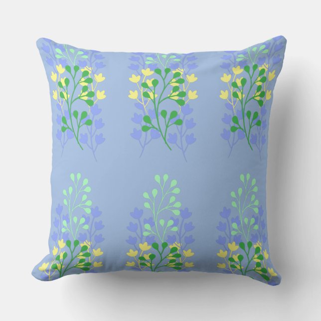 Floral Blue Green and Yellow Pattern Cushion (Front)