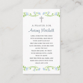Floral Blue Green Cross Baptism Prayer Calling Card
