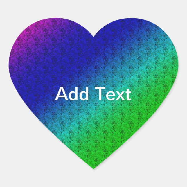 Floral Blue Green Rainbow Gradient Diagonal Blend Heart Sticker (Front)