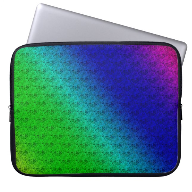 Floral Blue Green Rainbow Gradient Diagonal Blend Laptop Sleeve (Front)