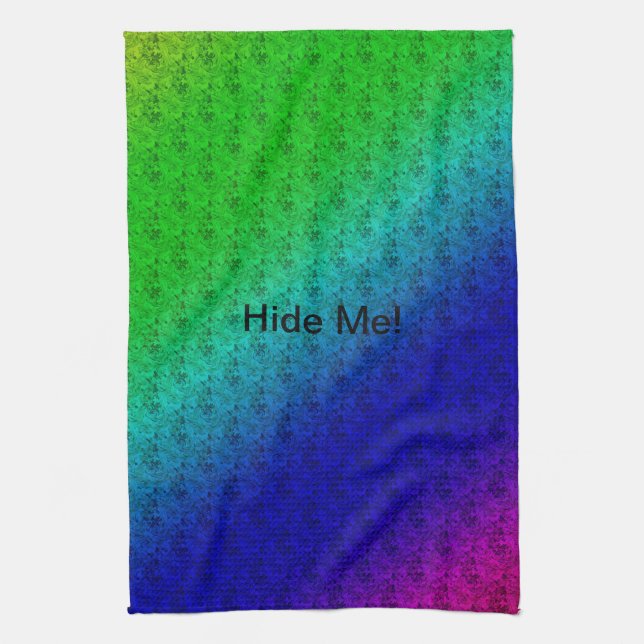 Floral Blue Green Rainbow Gradient Diagonal Blend Tea Towel (Vertical)