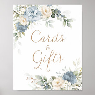 Floral Blue Greenery Wedding Cards Gifts Sign