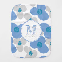 Floral Blue Grey Baby Adorable Simple Monogram