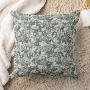 Floral Blue Grey Sage Watercolor Clematis Pattern Cushion