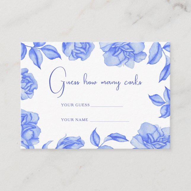 Floral blue - How many corks bridal game Enclosure Card (Front)