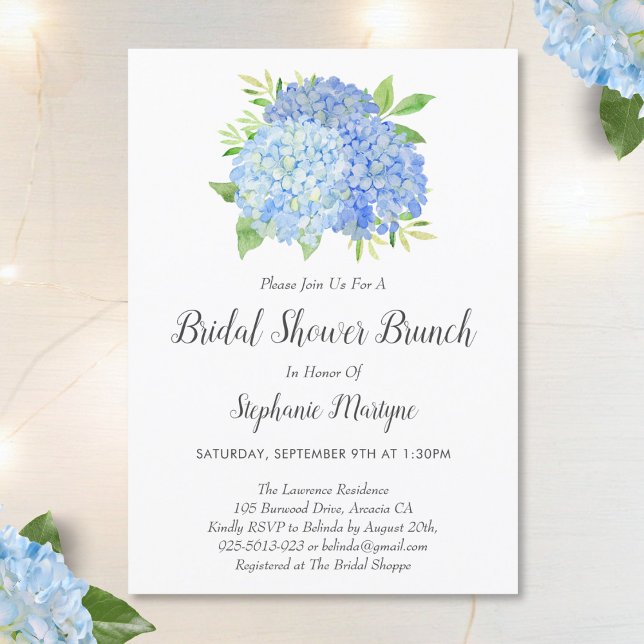 Floral Blue Hydrangea Bouquet Bridal Shower Brunch Invitation (Creator Uploaded)