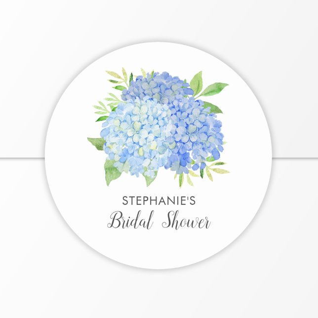 Floral Blue Hydrangea Bouquet Bridal Shower  Classic Round Sticker (Creator Uploaded)