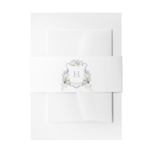 Floral Blue Hydrangea Crest Wedding Monogram Invitation Belly Band