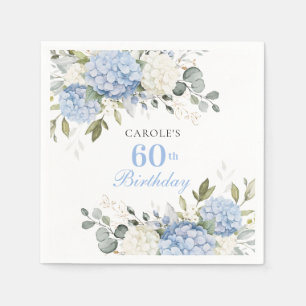 Floral Blue Hydrangea Greenery 60th Birthday Party Napkin