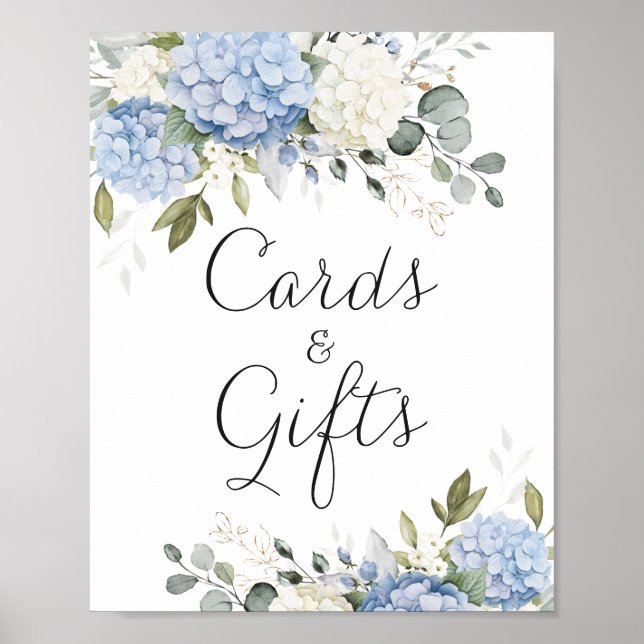 Floral Blue Hydrangea Greenery Wedding Cards Gift  Poster (Front)