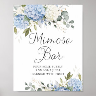 Floral Blue Hydrangea Greenery Wedding Mimosa Bar Poster