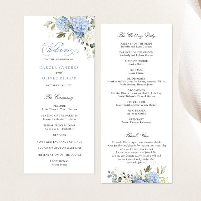 Floral Blue Hydrangea Greenery Wedding Program Programme (Creator Uploaded)