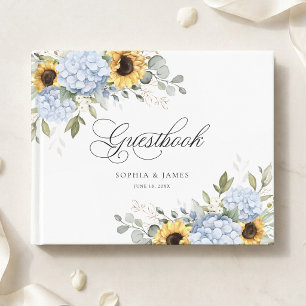 Floral Blue Hydrangea Sunflowers Greenery Wedding Guest Book
