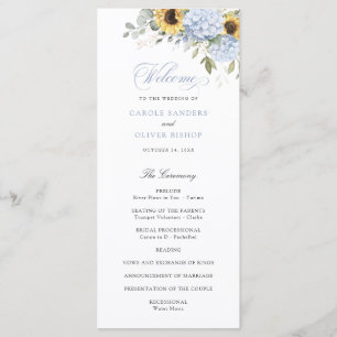 Floral Blue Hydrangea Sunflowers Wedding Program Programme