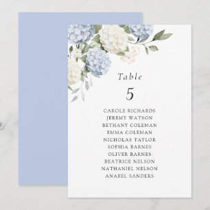 Floral Blue Hydrangea Table Seating Chart Card