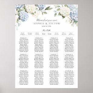 Floral Blue Hydrangea Table Wedding Seating Chart
