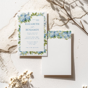 Floral Blue Hydrangeas Watercolor Wedding  Invitation