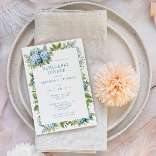 Floral Blue Hydrangeas Wedding Rehearsal Dinner Invitation