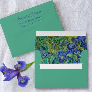  Floral Blue Irises Van Gogh Painting Green Envelope