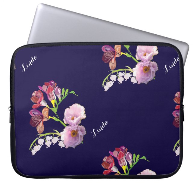 Floral Blue  Laptop Sleeve (Front)
