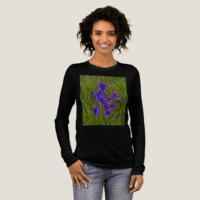 Floral Blue Larkspur Flowers Tri-Blend Shirt (Full Front)