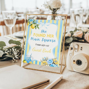 Floral Blue Lemon Main Squeeze Bridal Shower Guest Poster